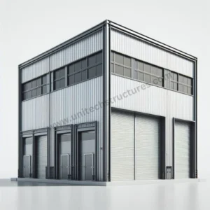 High-quality PEB factory shed designed by Unitech Structural Works, showcasing robust construction and modern design.